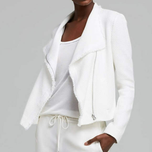 Vince Sweaters - VINCE | White Tweed Fringe Moto Jacket Medium